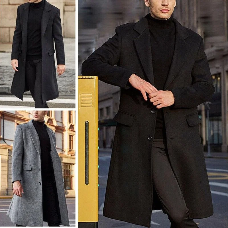 

Men Woolen Coats New British Mens Long Tweed Coat Double Faced Tweed Coat Men Fashion Wool Blends Outerwear Coat Cardigan Tops