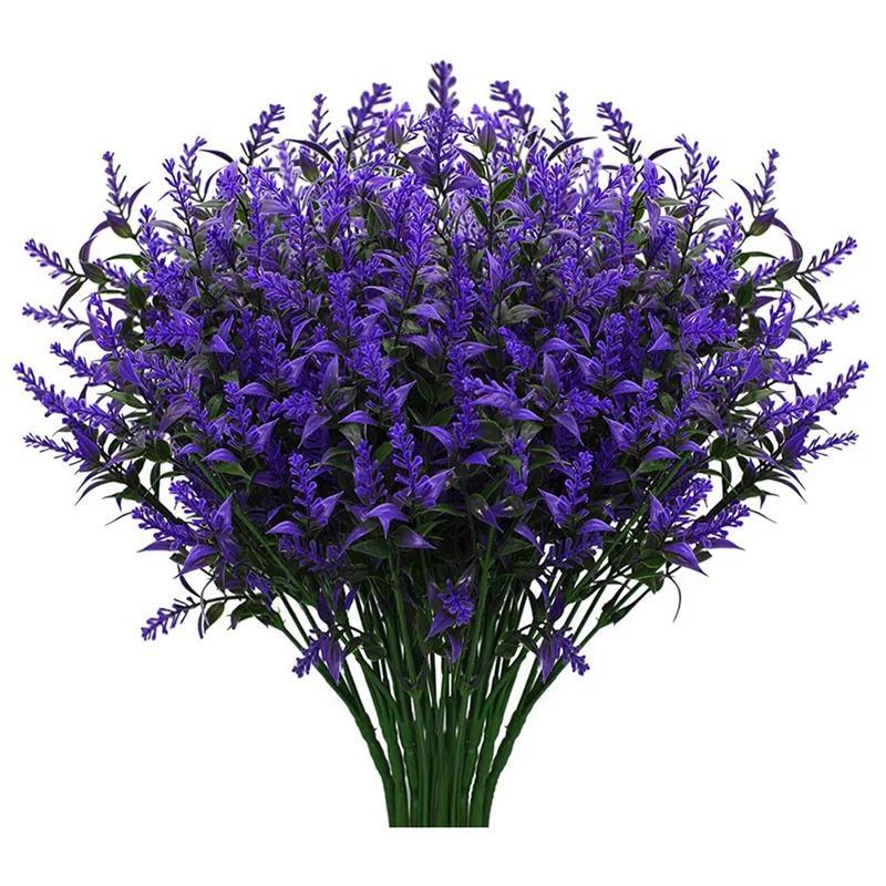 

12 Pcs Artificial Lavender Fake Flowers Outdoor Plants Plastic Shrubs Hanging Flowerpot Indoor Outside Decorations