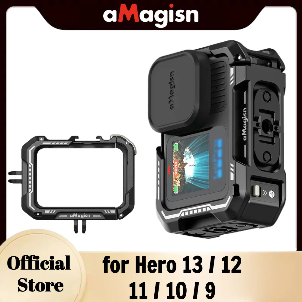 Алюминиевая клетка для камеры aMagisn Gopro Hero 13/12/11/10/9 черного цвета быстросъемная