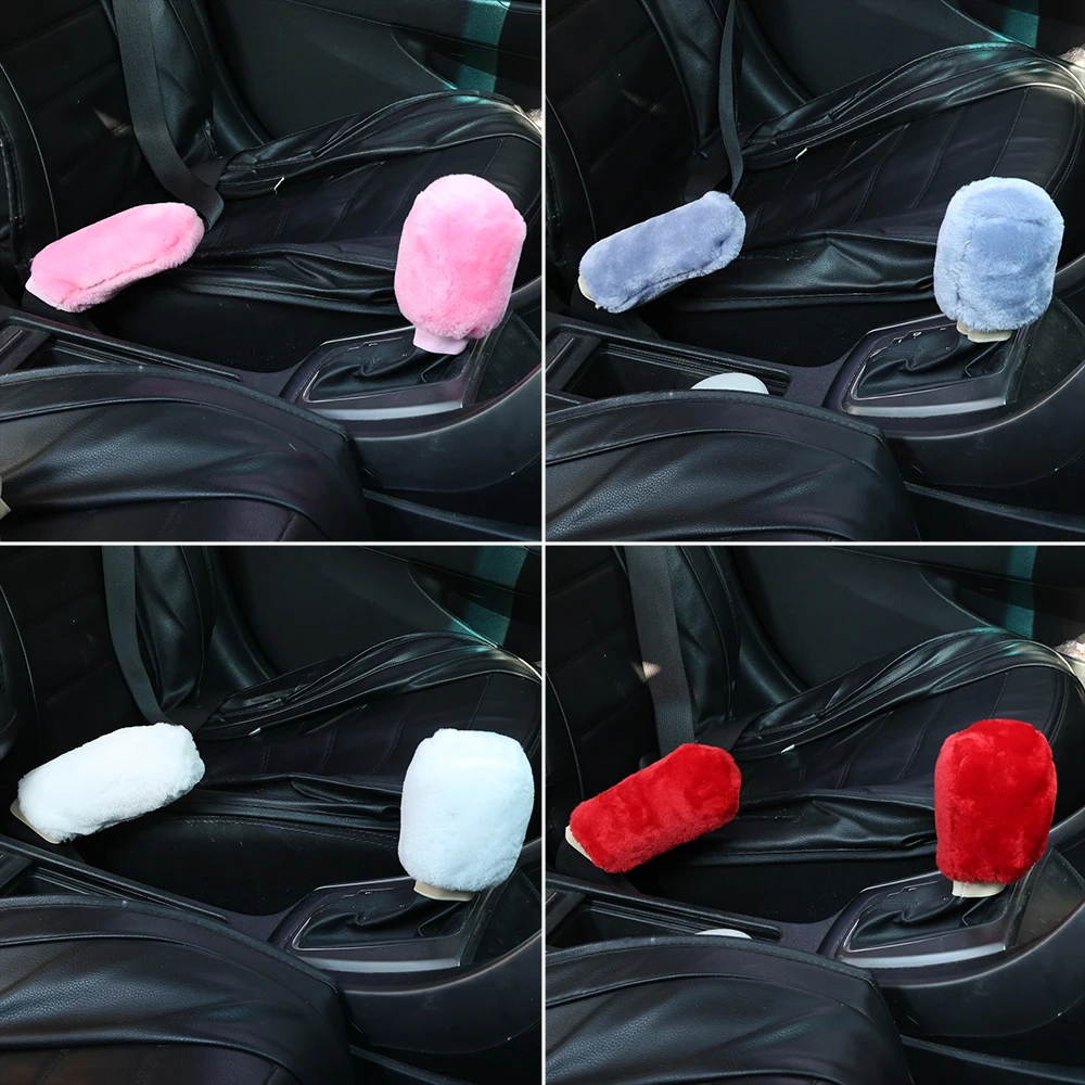 

2Pcs Car Handbrake Grip Covers Gear Shift Knob Cover Handle Plush Sleeve Winter Soft Warm Hand Brake Car Interior Accessories