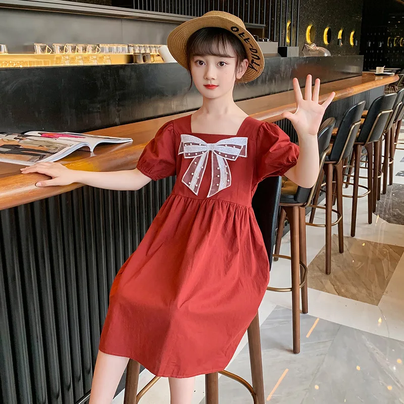 

110-160/Girls Dress Bowknot Princess Dress Back To School Outfit For Girls Korean Style Dresses For Girls From 8 to 12 Years Old