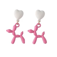 korean fashion 2022 heart ballon dog drop earring for women girls cute pink dangle earring aesthetic y2k pendiente mujer jewelry