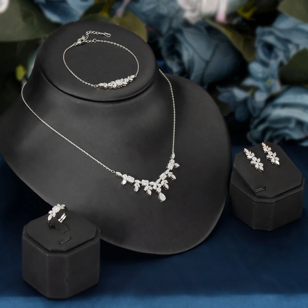 

2023 New Style Fashion Small 4 PCS Jewelry Set Necklace Earrings Bracelet Ring High Quality Bridal Wedding Jewellery