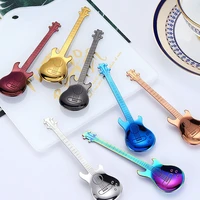 7pcs stainless steel spoons guitar coffee spoons small appetizer spoons for tea dessert sugar espresso utensil multicoloured