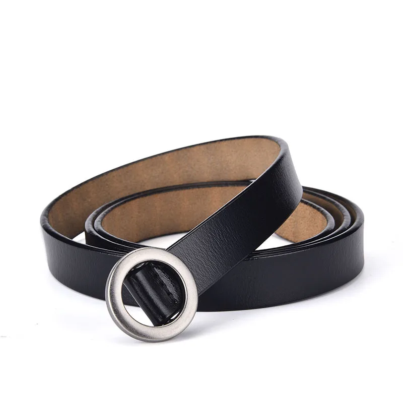 

New Women's Leather Belt Versatile Punch Free Leather Belt Women's Round Buckle Thin Belt Decorative Skirt Belt