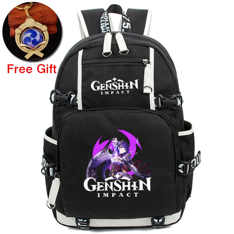 

Game Genshin Impact Cosplay Backpack Student School Shoulder Bag Teentage Travel Rucksack With Luminous Keychain