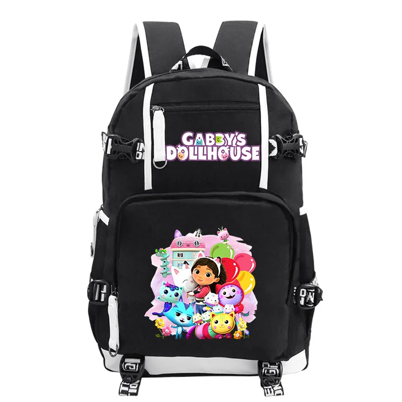 

Gabby's Dollhouse Black USB Bag Boys and Girls Bags Casual Bag Cartoon Printing Bag Children Backpack Youth Student School Bag