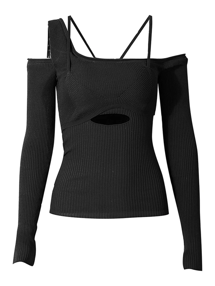 

Женский трикотажный пуловер с вырезом лодочкой и длинным рукавом