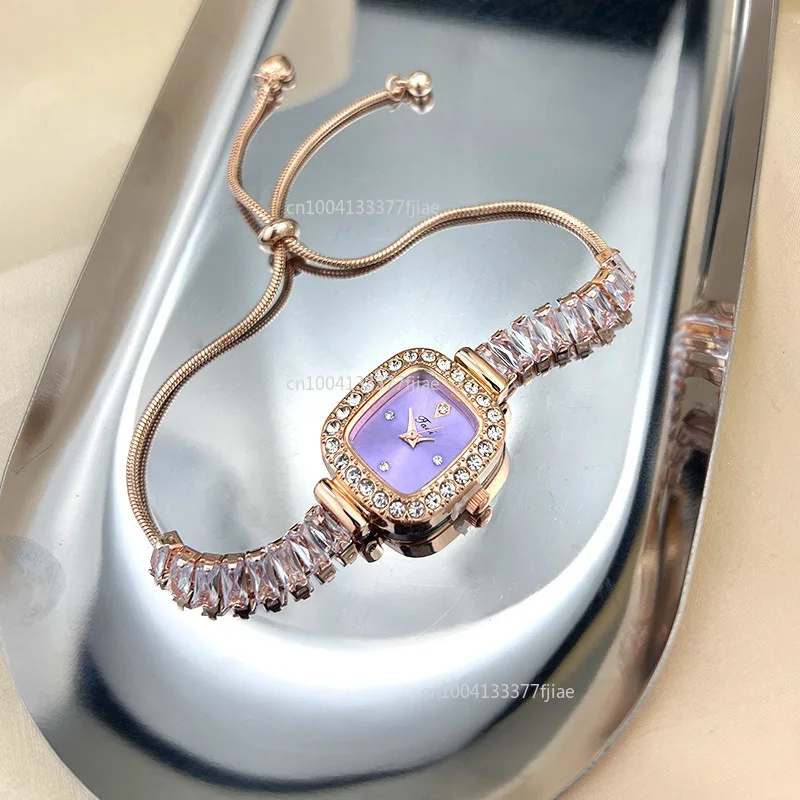Роскошные модные цветные квадратные циркониевые изысканные часы-браслет с