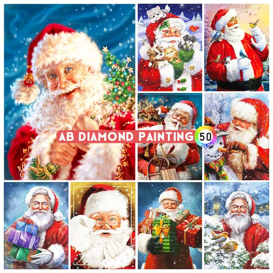 

Алмазная 5D картина, праздничная Рождественская мозаика с Санта-Клаусом, Набор для вышивки крестиком AB, картина стразы, искусство, украшение ...