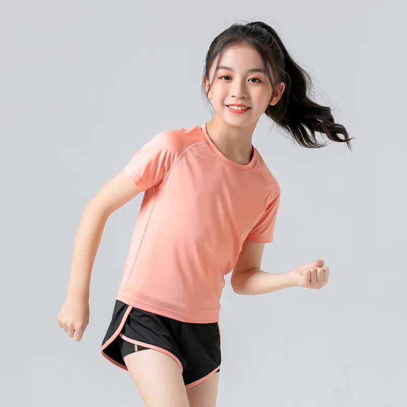 

Summer Girls' Yoga Clothes Children's Running Stretch Quick-Drying T-shirt Sportswear Medium and Big Children's Fitness Clothes