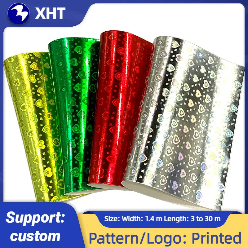 30x135cm Hologram Love heart pattern Mirrored Faux PU Leather Synthetic Leatherette Fabric Craft Cloth DIY Bows Making Earring