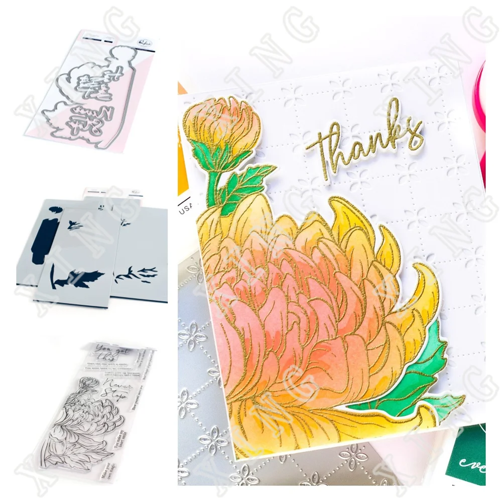 

2022 Chrysanthemum Slimline Cutting Dies Clear Stamps Layering Stencils Diy Craft Paper Cards Scrapbooking Decor Embossing Molds