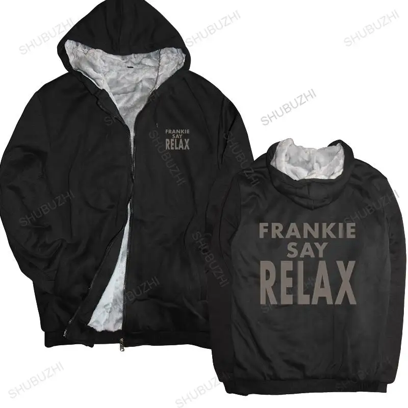 

men winter warm black hoody Fashion Frankie Says Relax warm hoodies homme sweatshirt thick jacket male hooded zipper