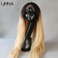 linna kinky straight synthetic lace wigs for women black blonde color yaki lolita cosplay brazilian wig high temperature fiber