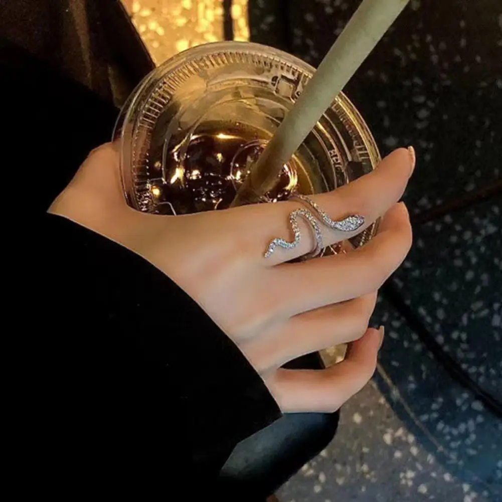 

Women Ring Shiny Elegant Charming Dress Up All Match Snake Shape Rhinestone Ring Daily Life