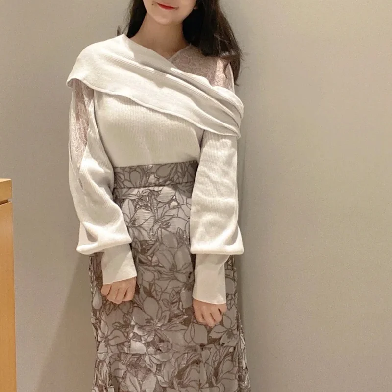 Женский Асимметричный свитер с цветочным узором элегантный трикотажный пуловер