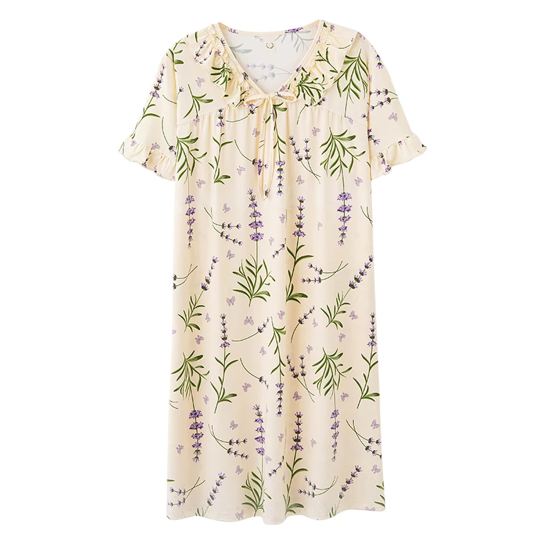 

Женская летняя ночная рубашка M-5XL, новейшая хлопковая ночная рубашка с коротким рукавом и круглым вырезом, подарок для девушек