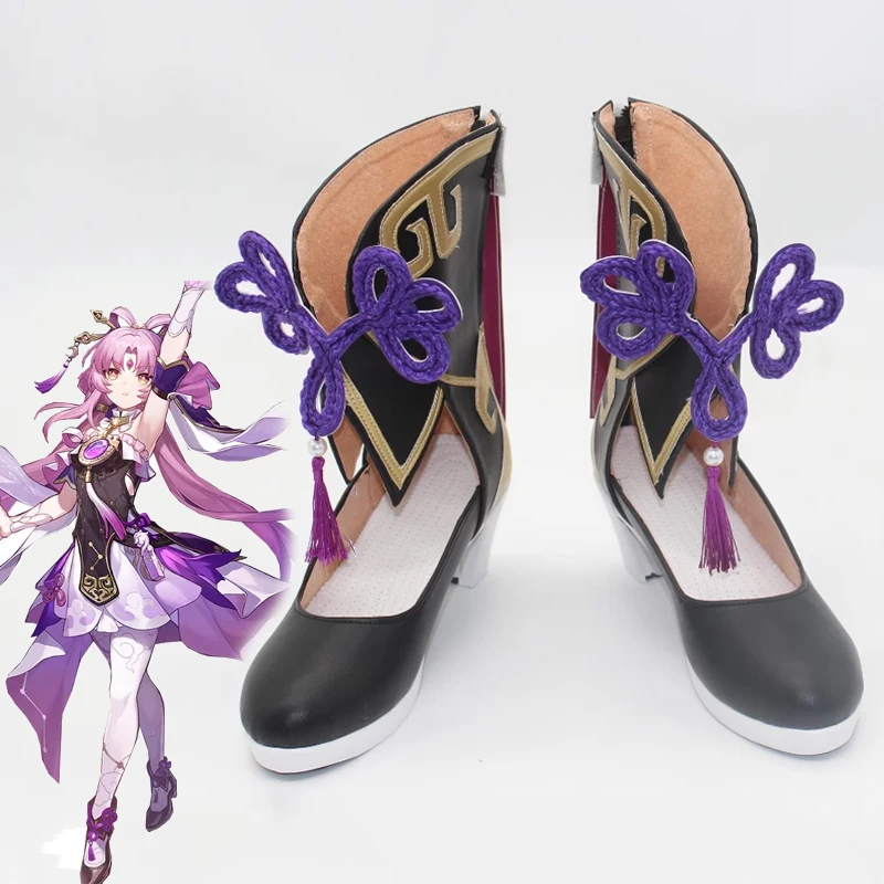 New! Star Rail Cos FuXuan Cosplay Customize Prop Shoes Handmade Purple Bow high-top Boots E