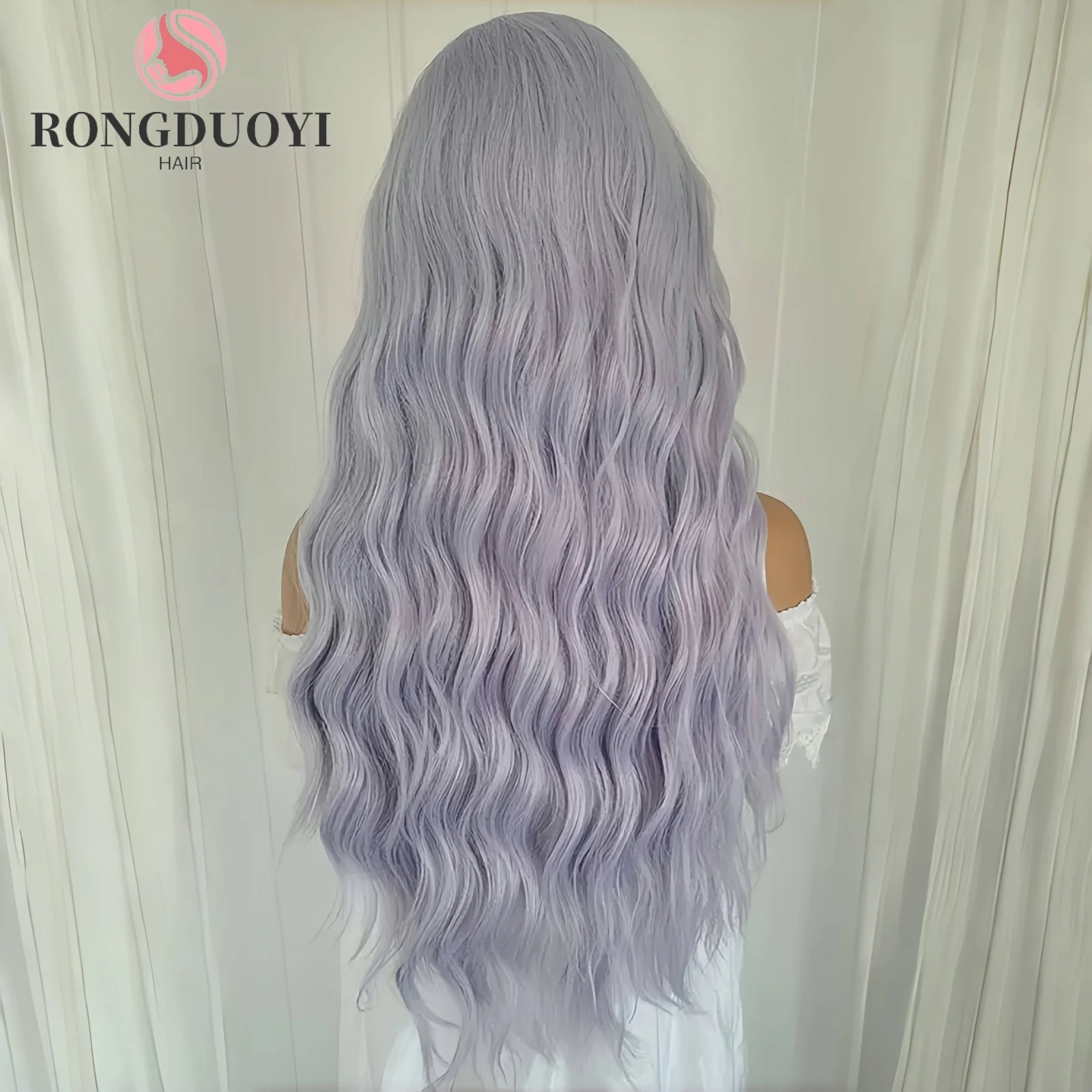Серебристо-фиолетовый парик длинные вьющиеся синтетические кружевные передние