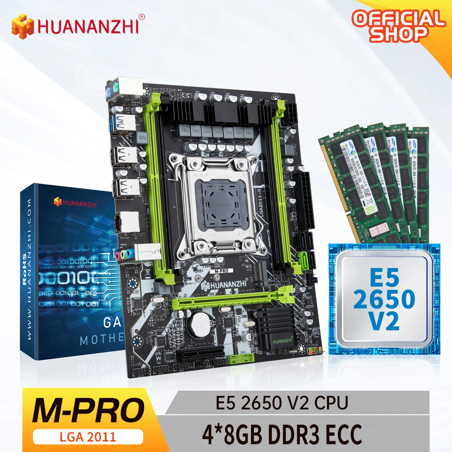 HUANANZHI X79 M PRO LGA 2011 XEON X79 Motherboard with Intel E5 2650 V2 with 4*8GB DDR3 RECC memory combo kit set NVME