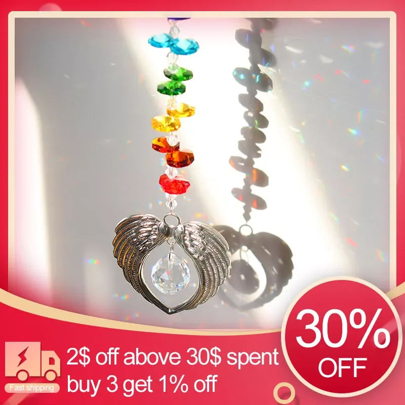

Angel Wings catcher Crystal Prisms Hanging Rainbow Make Bead Sensor Pendant Window Garden Wedding Decoration Wind chimes