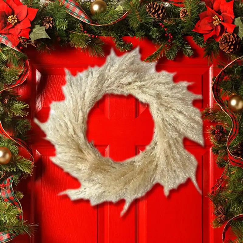 

Венок из пшеничной травы, венки из пшеницы для передней двери, Настенный декор, бежевая пампасная трава, Декор для дома в стиле бохо, Осеннее украшение, травяной венок