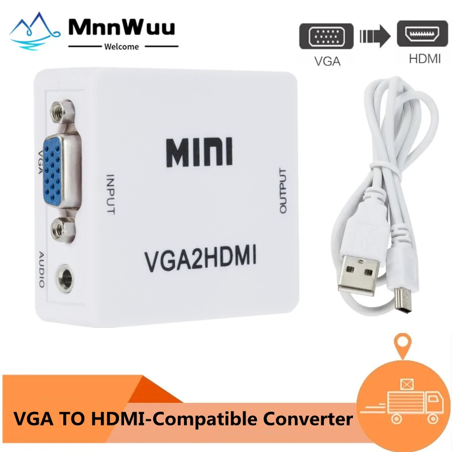 

VGA To HDMI-Compatible Video Adapter Connector 1080P VGA2HDMI Mini VGA To HDMI-Compatible for PC Laptop To HDTV Projector VGA2HD