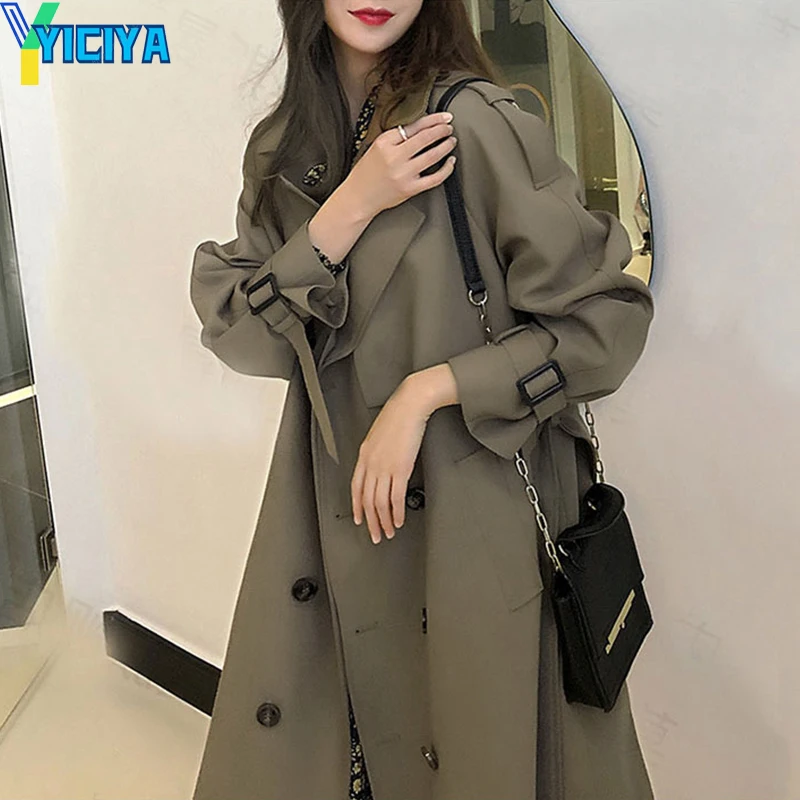 

YICIYA Trench coat For Women Spring Autumn 2023 New Korean Style Small Temperament Mid-Length High-Grade Overcoat British Style