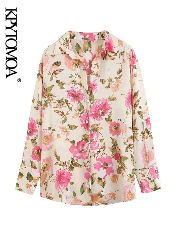

KPYTOMOA Women Fashion Floral Print Loose Asymmetric Shirts Vintage Long Sleeve Front Button Female Blouses Blusas Chic Tops