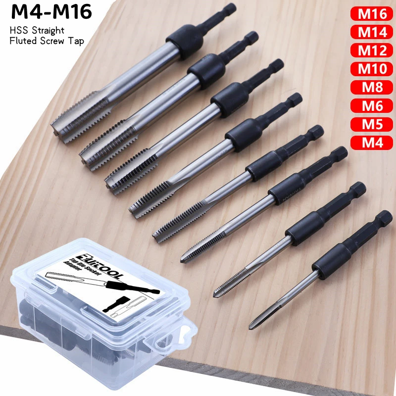 

6/7/8/12pcs Screw Tap Socket Adapter set 1/4" Hex Shank Square Driver Thread Tap Adapter for M4-M16 Machine Tap Electric Drill