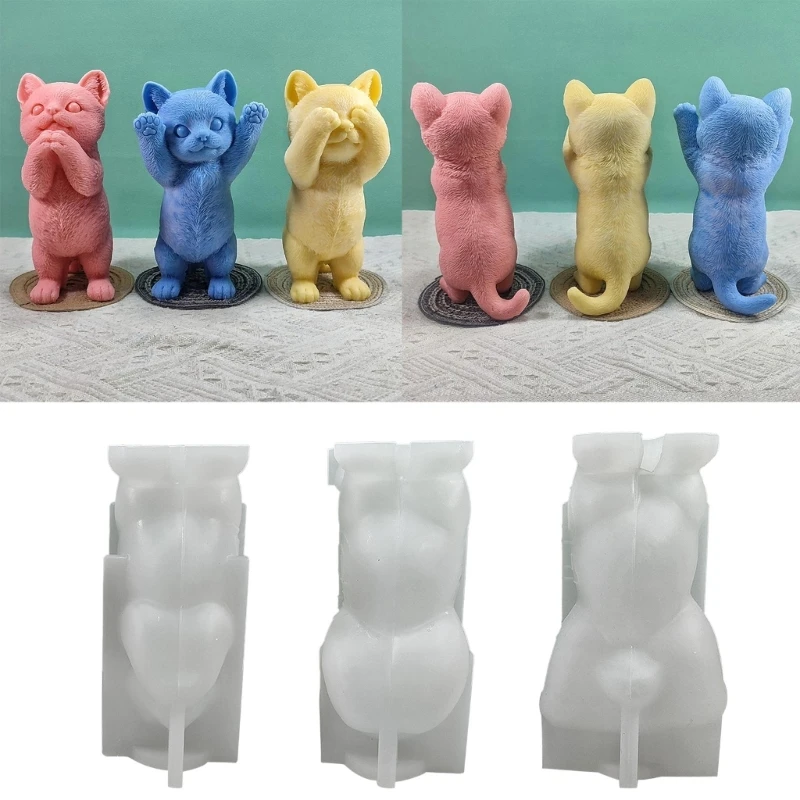 

3D Standing Cat Silicone Mould Cute Animal Soap Resin Plaster Making Mold