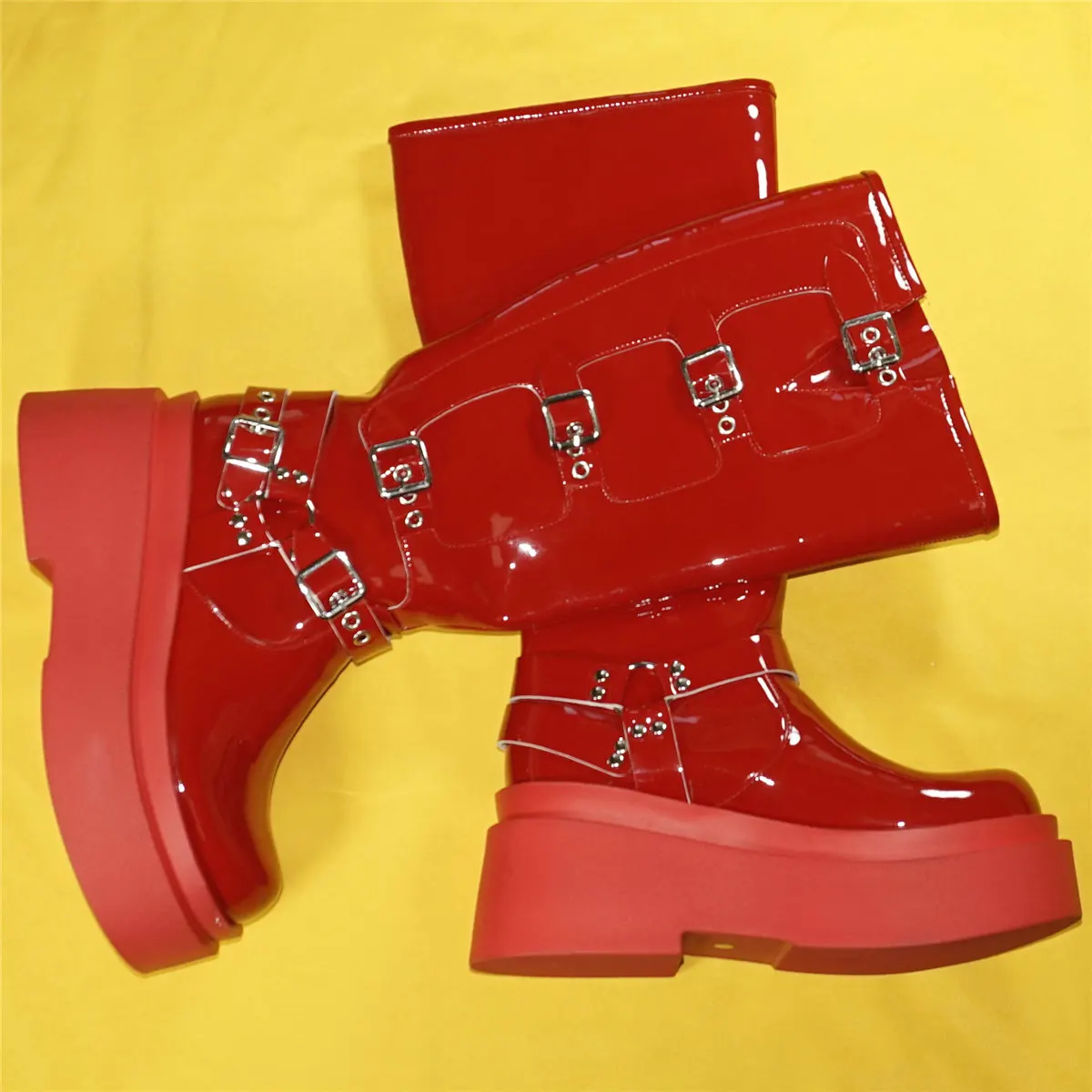 Red Wedges Fashion Sneakers Women Patent Leather Super High Heels Thigh High Boots Female Round Toe Platform Pumps Casual Shoes