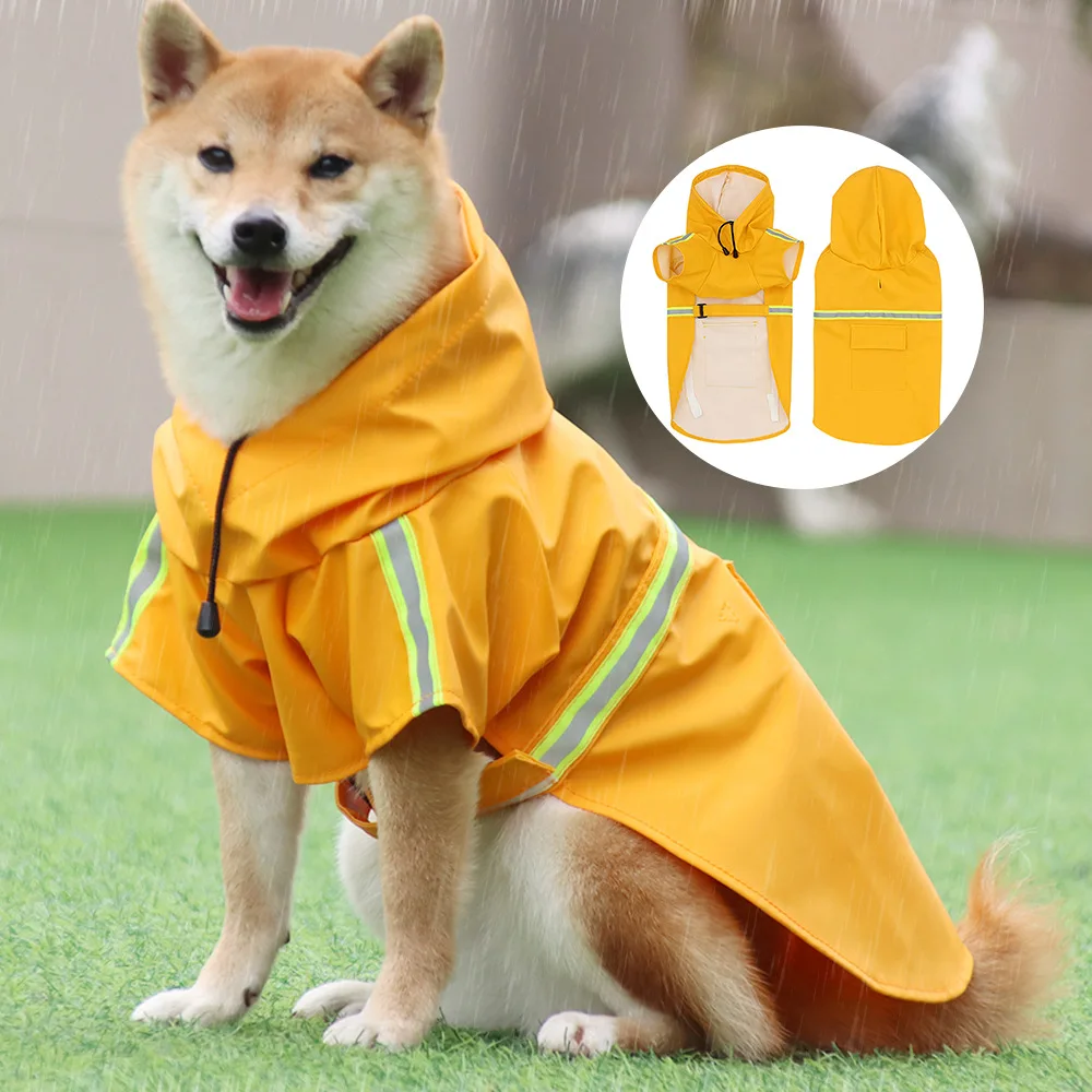 

PU Dog Raincoat Corgi Cloak Style Puppy Waterproof Dog Clothes Reflective Pet Windproof Rainproof Hooded Raincoat for Dog