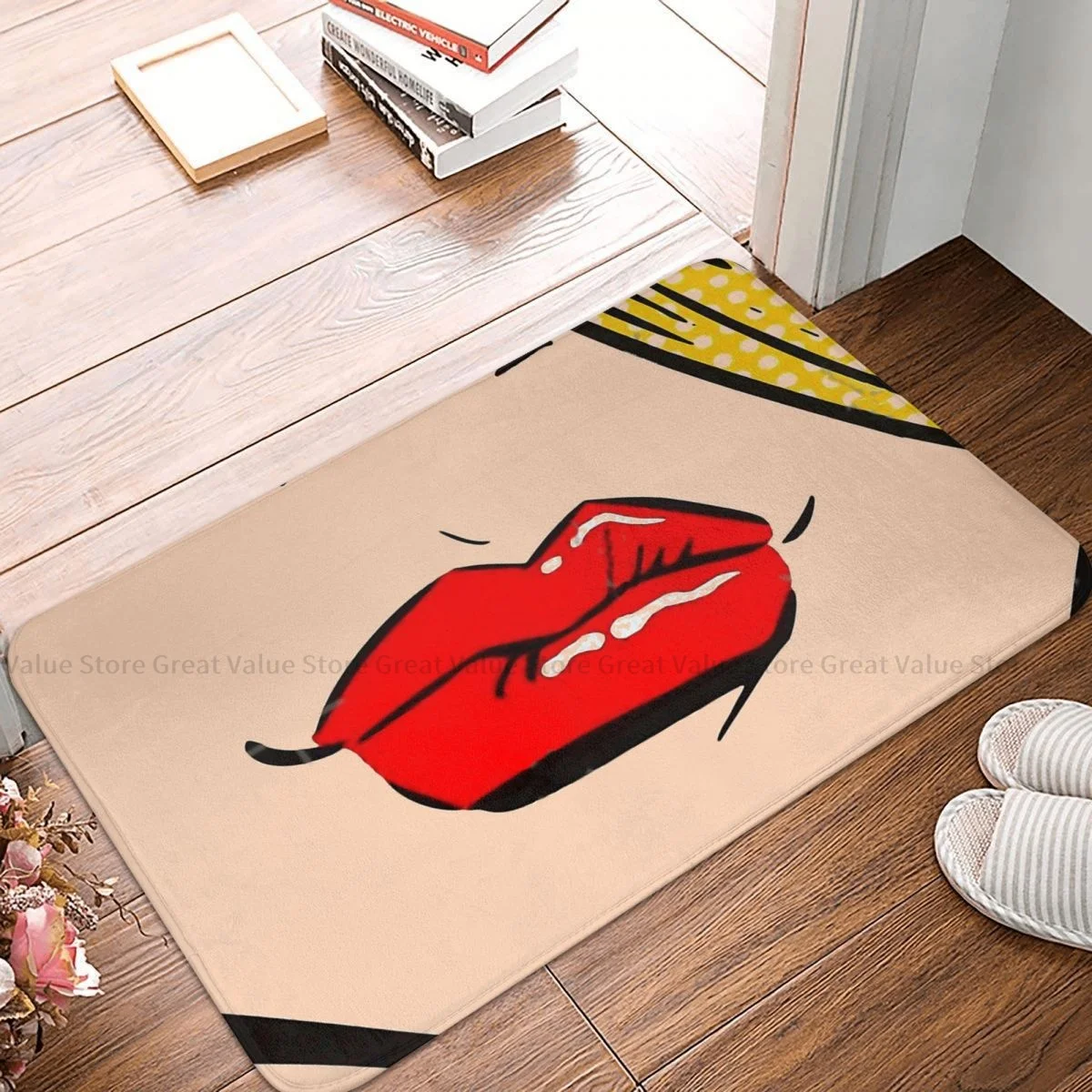 

Roy Lichtenstein Pop Art Comics Kitchen Non-Slip Carpet Red Lipstick Living Room Mat Welcome Doormat Floor Decor Rug