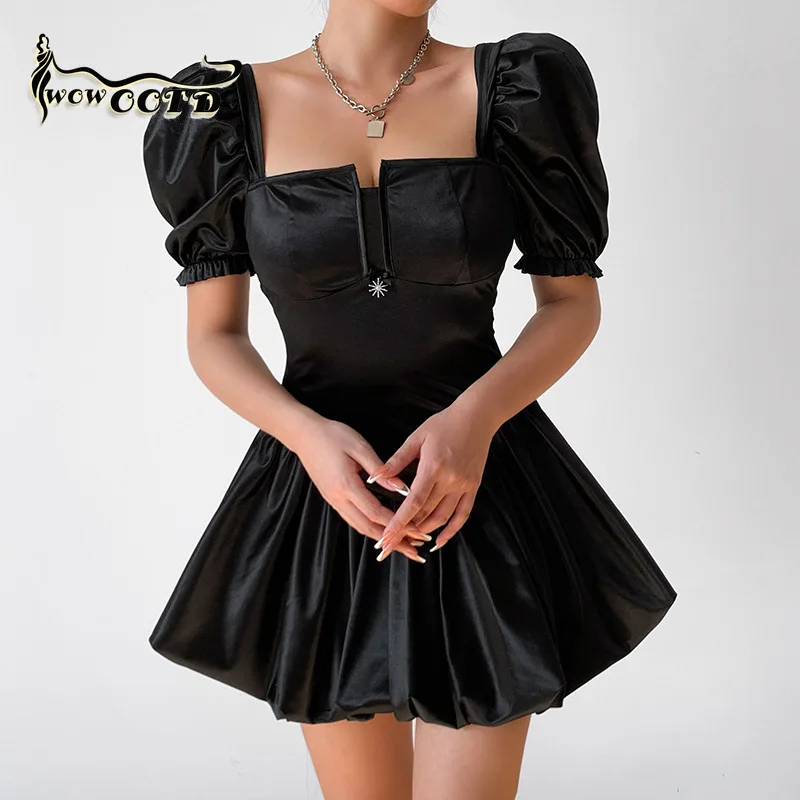 

WOWOOTD Gothic Vintage Velvet Black Dress Women Sexy Backless Lace Trim Puff Sleeve Mini Dresses Elegant Party Club Corset Dress