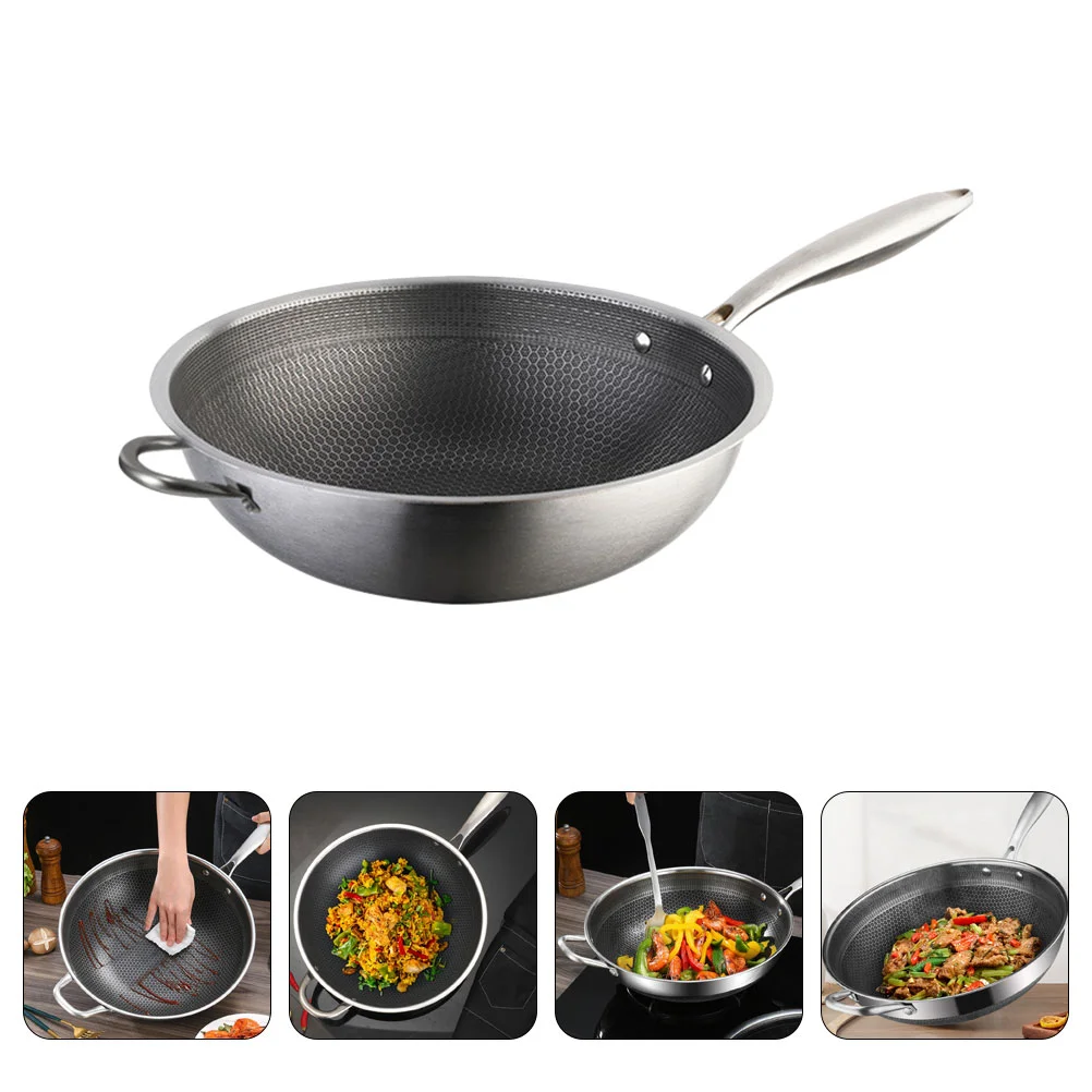 

Stainless Steel Wok Nonstick Cookware Cooking Pot Coating Honeycomb Pan Stir-fry Utensils No-stick Frying Non-stick
