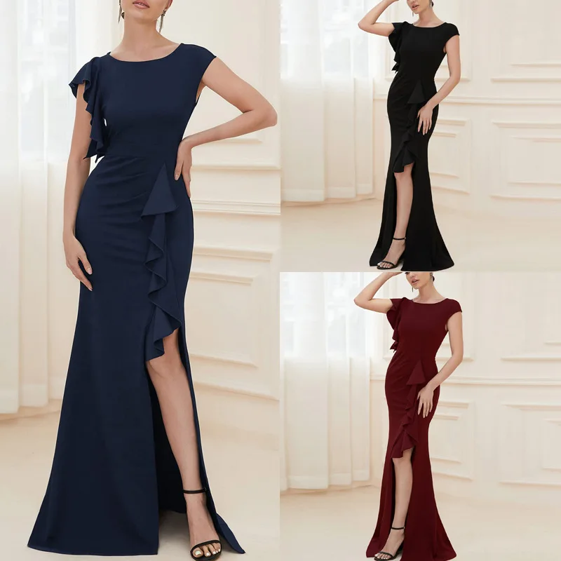 Купи Women's 2023 Summer New Long Dress Elegant Solid Split High Waist Dress Women за 456 рублей в магазине AliExpress