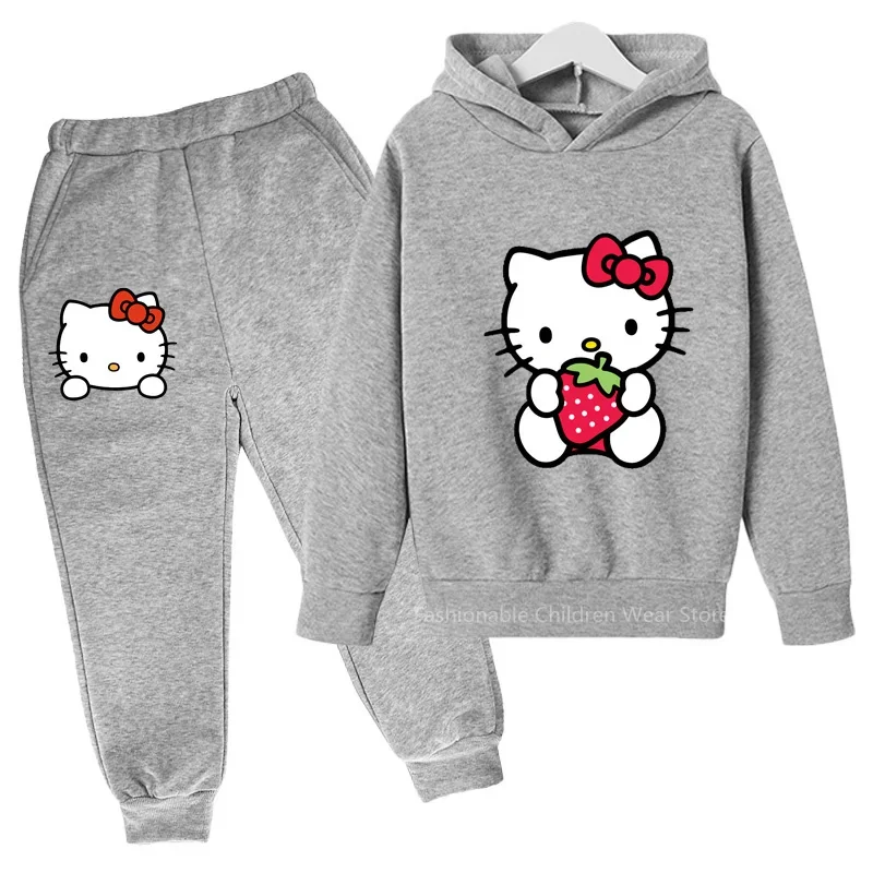 Новинка комплект из Толстовки и брюк с принтом Hello Kitty детская осенне-Весенняя