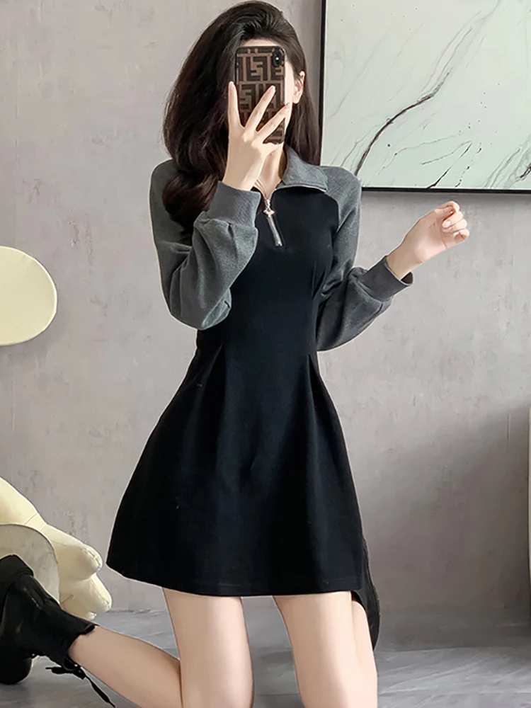 Женское модное лоскутное шикарное короткое платье в стиле преппи 2024 корейское