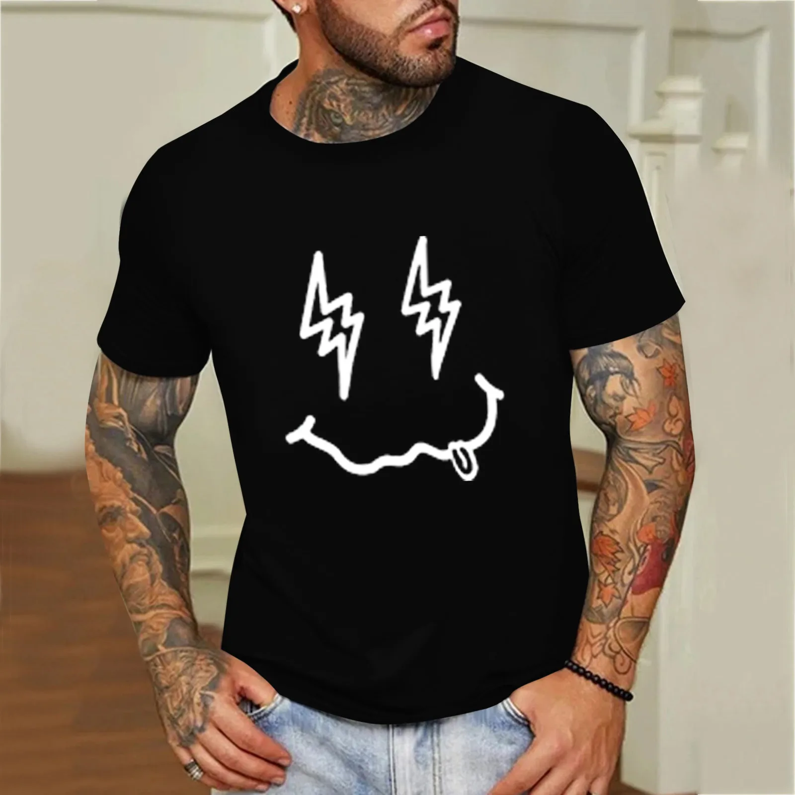 

Мужская летняя футболка с коротким рукавом и круглым вырезом