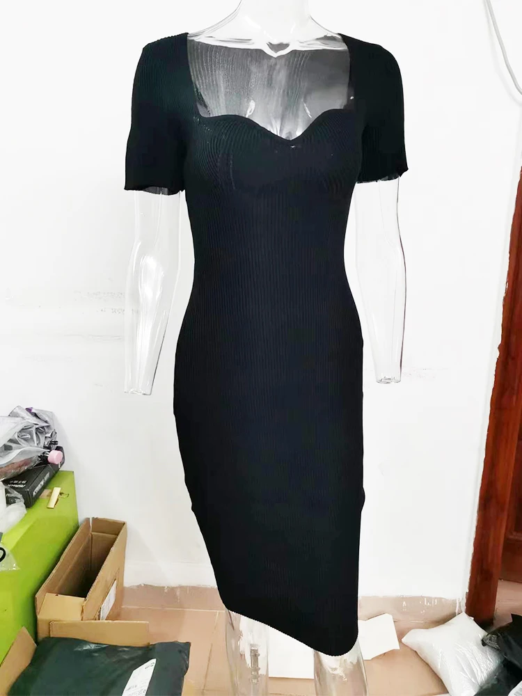 Сексуальное трикотажное платье Новинка лета 2022 тонкая юбка средней длины с