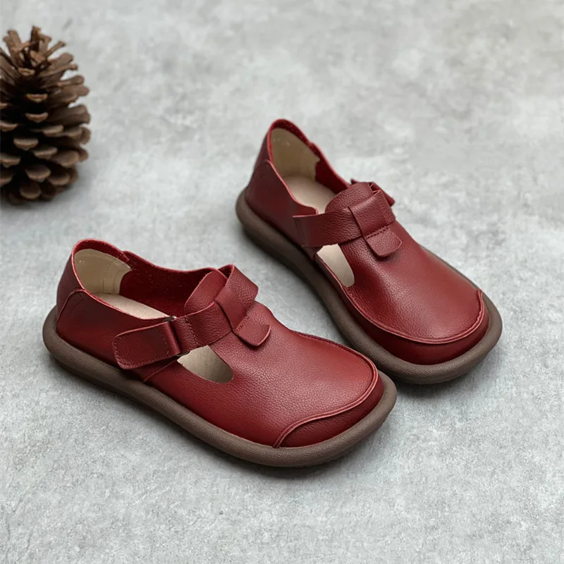 Whensinger - 2023 New Arrival Genuine Leather Shoes Women Round Toe Flats Buckle Strap Design 8566 Casual sneakers