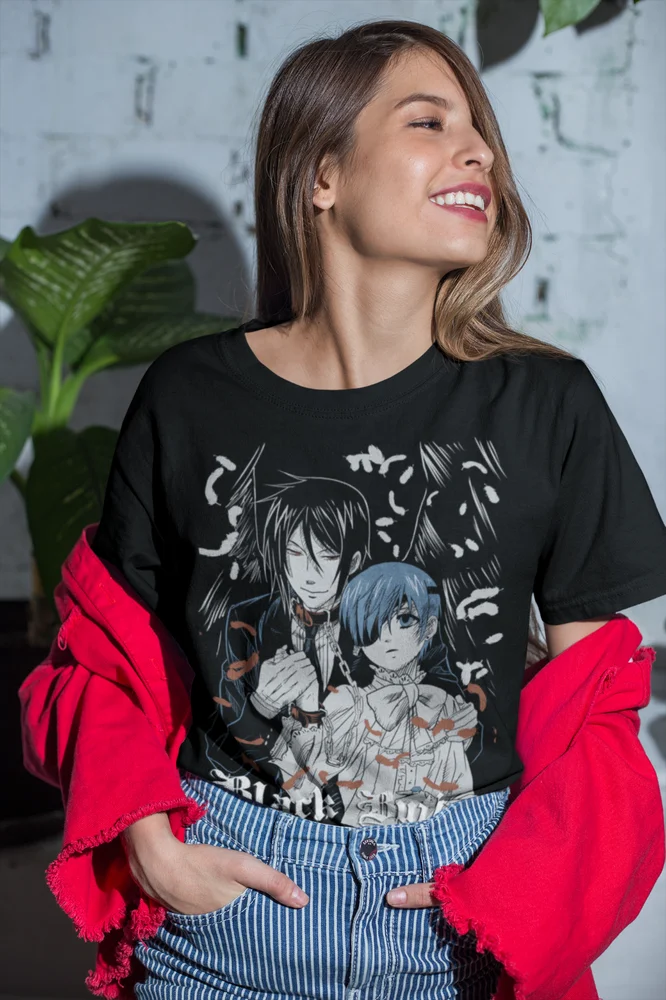 Унисекс черная рубашка дворецкого яркая Kuroshitsuji тобосо Яна