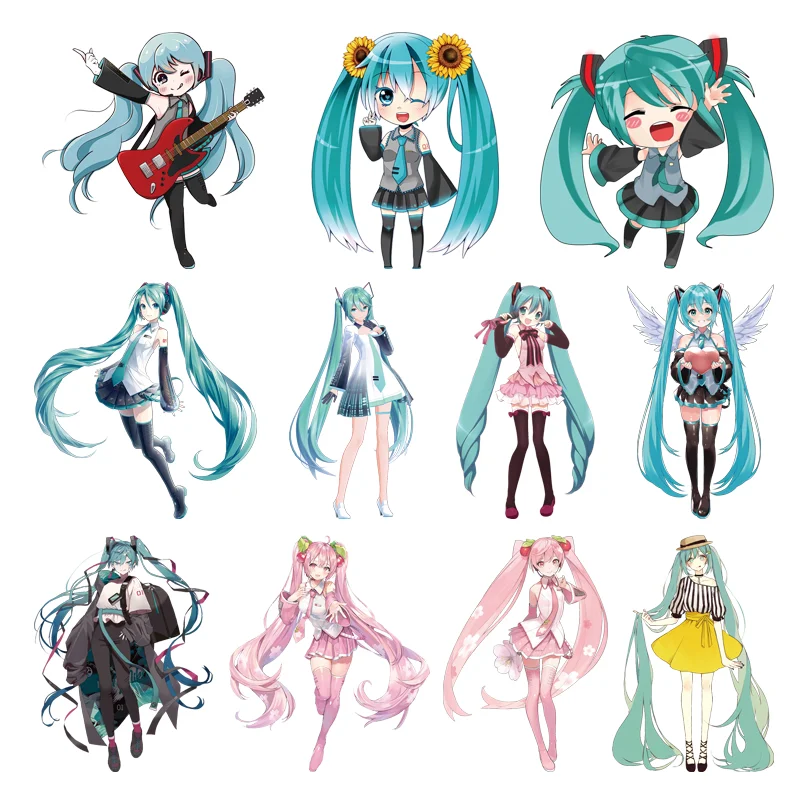 Фото Наклейки Kawaii Hatsune Miku для одежды, индивидуальные нашивки, самоклеящиеся полоски для детей, аппликации, термотрансферные наклейки №1