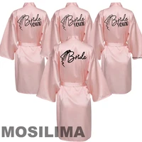 wedding party team bride robe with black letters kimono satin pajamas bridesmaid bathrobe sp033