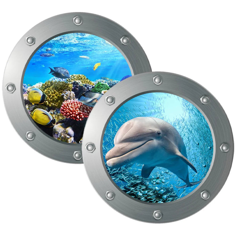 

2 Pcs Wall Sticker Stickers Kids Dolphin Decor Ocean Room Bathroom Murals Bedroom The Sea Pvc Child Themed