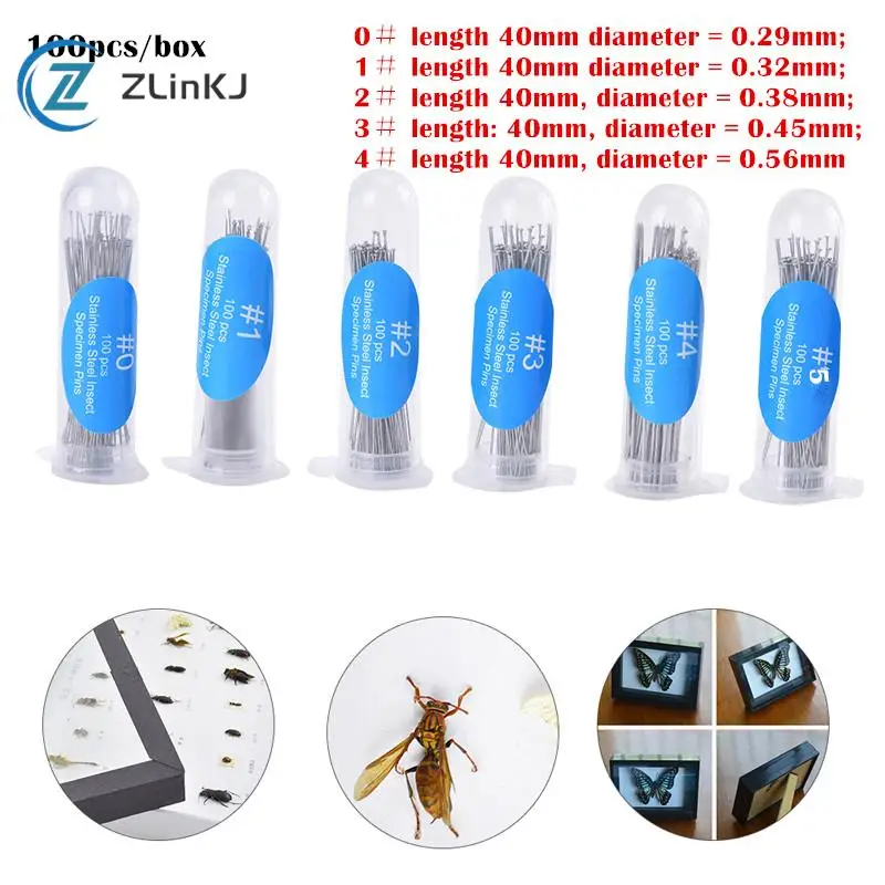 

100 шт., иглы для образцов насекомых, из нержавеющей стали