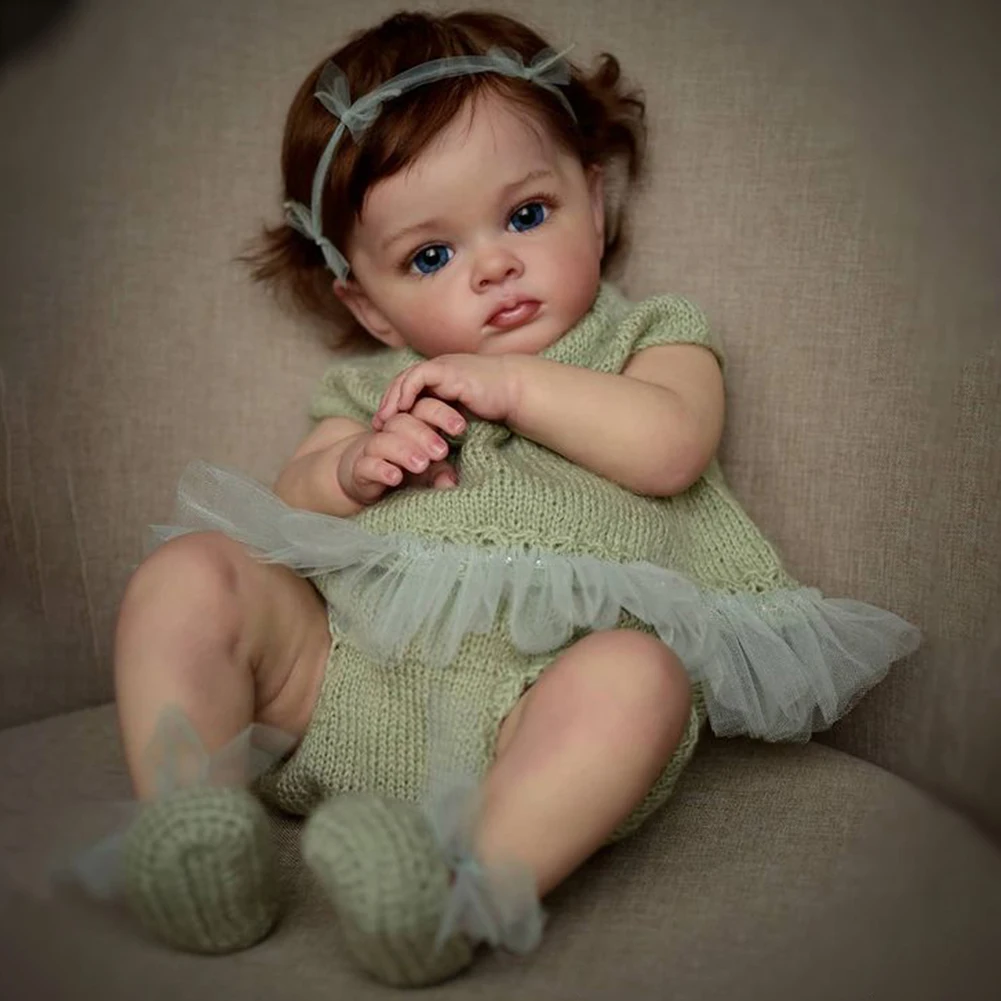 

Doll Kids Girls Play House Soft Real Toys Model Painting Baby Doll Skin with Hand Rooted Brown Hair Toy