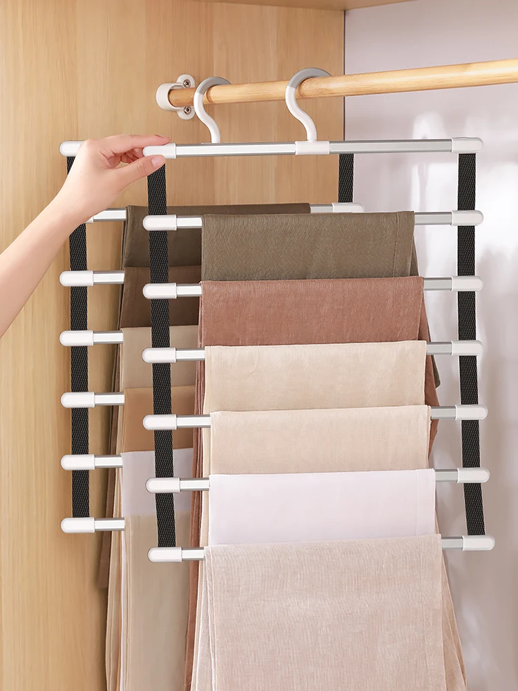 

Pants Hangers Racks Closet Organizer 6/8 Layers Clothing Racks Trouser Hangers Foldable Wardrobe Hanger Storage Organizer